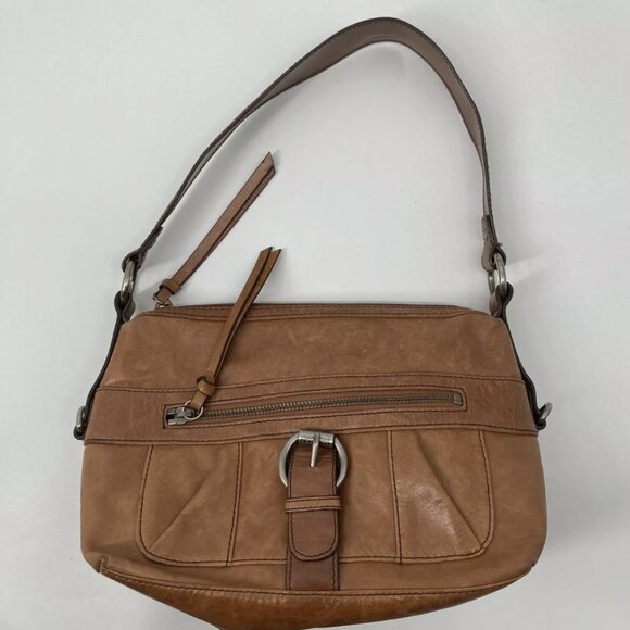 Kenneth Cole Reaction Purse Handbag Bag Tan Brown Small Leather Silver Buckle - Picture 1 of 12
